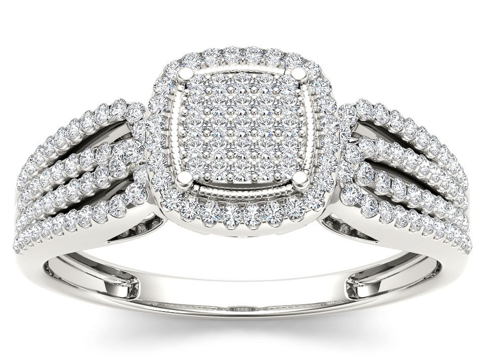 10k White Gold 0.35 Ct Round Cut Diamond Halo Cluster Engagement Ring HI I2