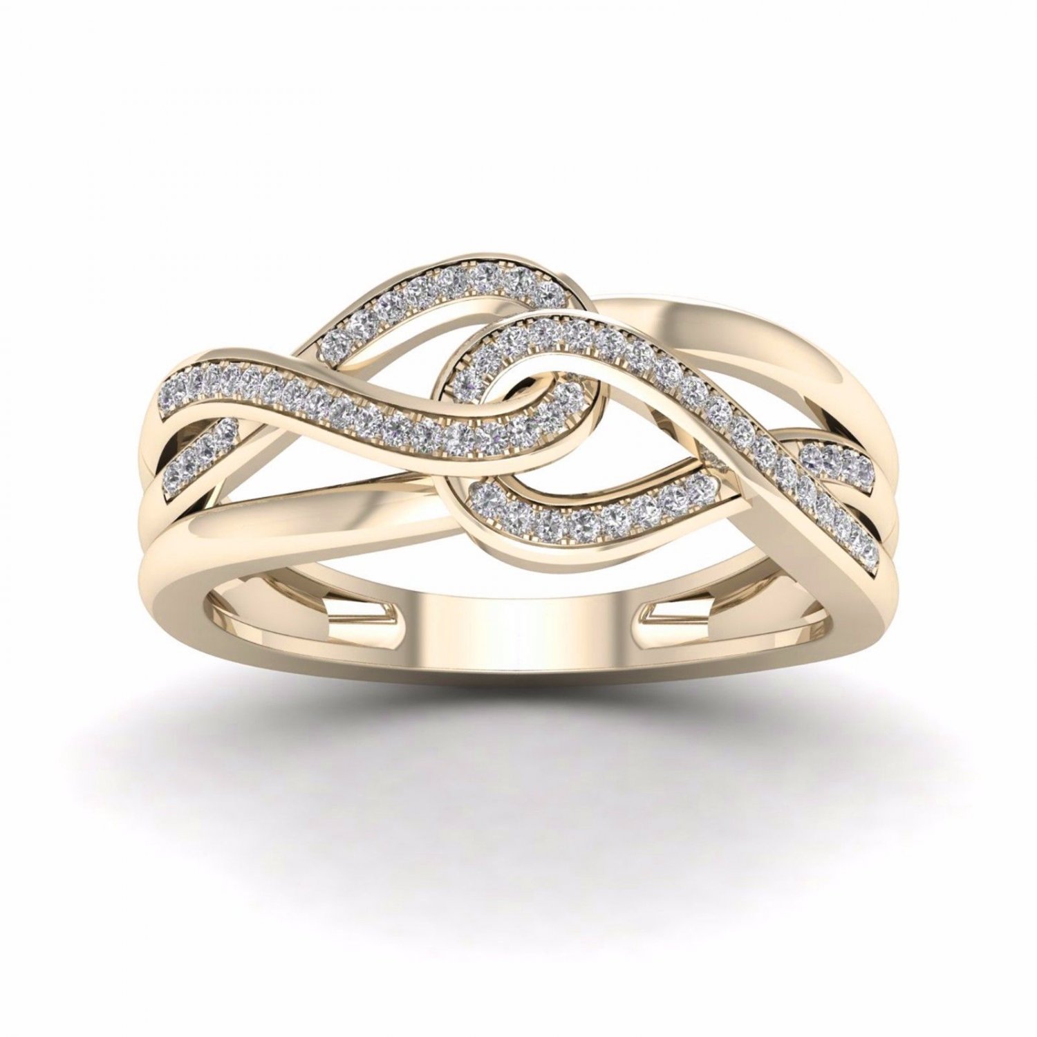 10k Yellow Gold 0.15 Ct Diamond Two Interlocking Ribbons Fashion Engagement Ring
