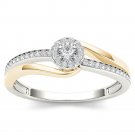 Solid 10k Yellow Two-Tone White Gold 0.25 Ct Diamond Halo Engagement Ring HI I2