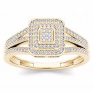 10k Yellow Gold 0.15 Ct Diamond Split Shank Double Halo Engagement Ring HI I2