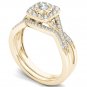 10k Yellow Gold 0.40 Ct Round Cut Diamond Halo Engagement Ring Set HI I2 Size 7
