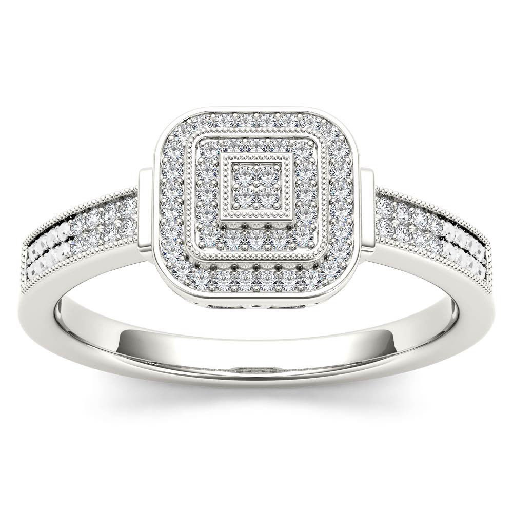 10k White Gold 0.25 Ct Round Cut Diamond Halo Engagement Wedding Ring Size 7