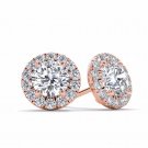1.00 Ct Natural Round Cut Diamond Halo Stud Earrings in 10k Rose Gold