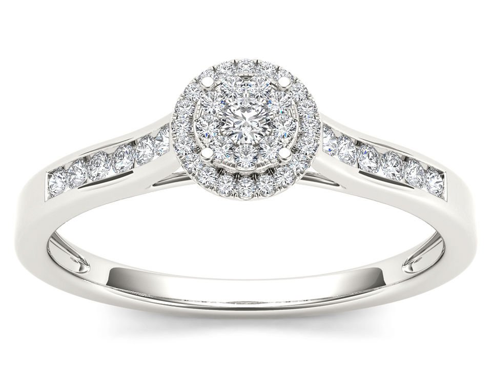 10k Solid White Gold 0.25 Ct Round Cut Diamond Halo Engagement Ring HI I2
