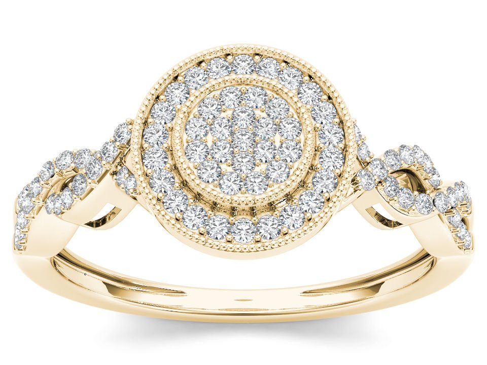 Genuine 10k Yellow Gold 0.20 Ct Round Cut Diamond Halo Engagement Ring HI I2