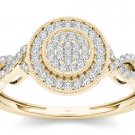 Genuine 10k Yellow Gold 0.20 Ct Round Cut Diamond Halo Engagement Ring HI I2