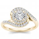 14K Yellow Gold 1.00 Ct Round Cut Diamond Bypass Single Halo Engagement Ring HI 14K Yellow Gold 1.00 Ct Round Cut Diamond Bypass Single Halo Engagement Ring HI
