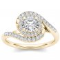 14K Yellow Gold 1.00 Ct Round Cut Diamond Bypass Single Halo Engagement Ring HI