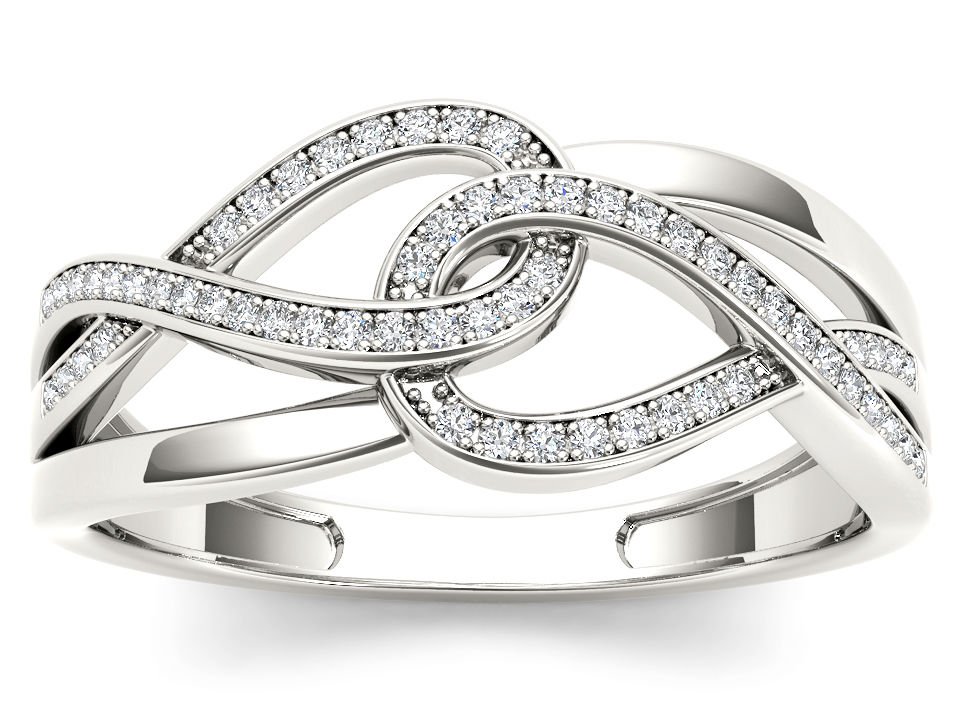 10k White Gold 0.15 Ct Diamond Two Interlocking Ribbons Fashion Engagement Ring