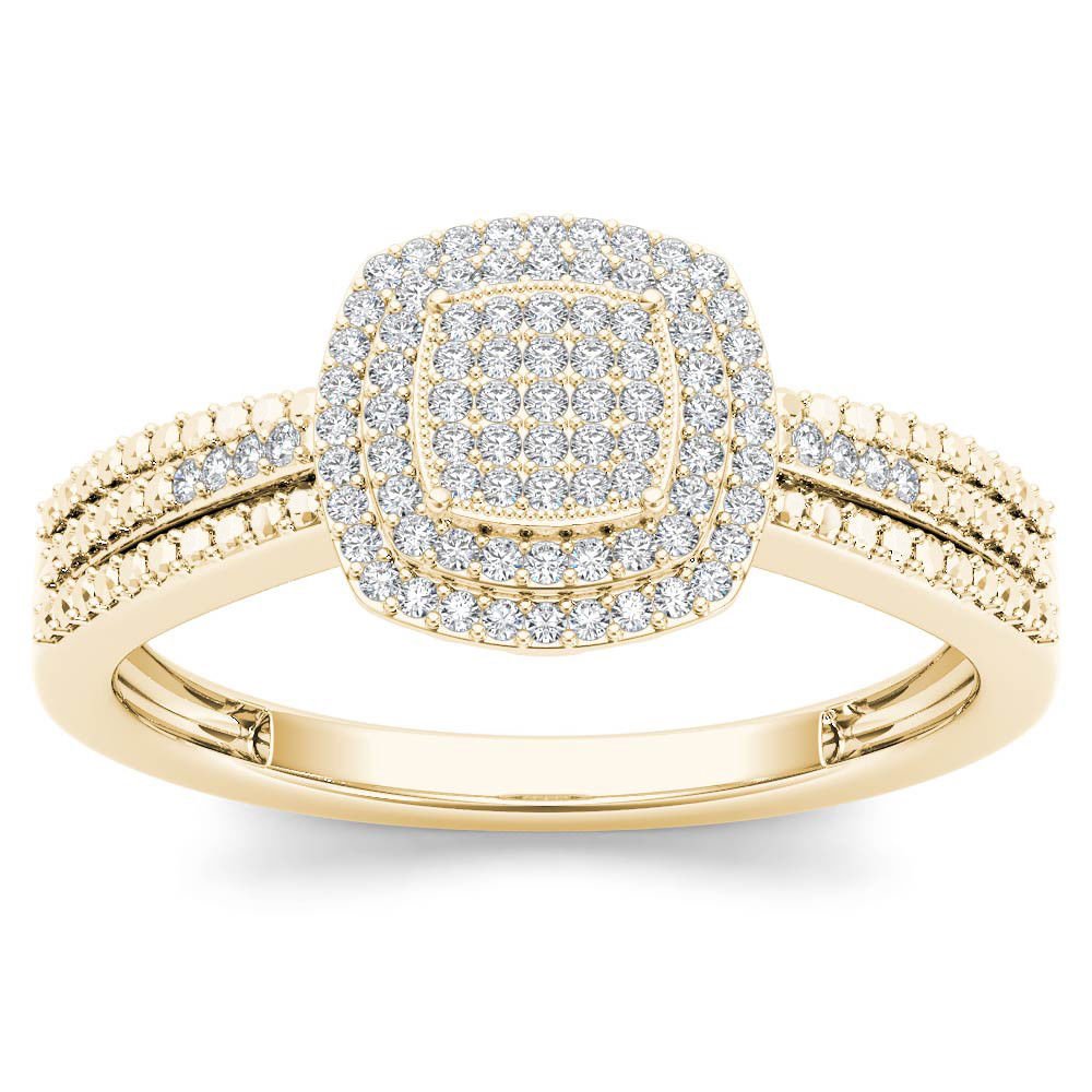 10k Yellow Gold 0.2 Ct Round Cut Diamond  Cluster Halo Engagement Fashion Ring