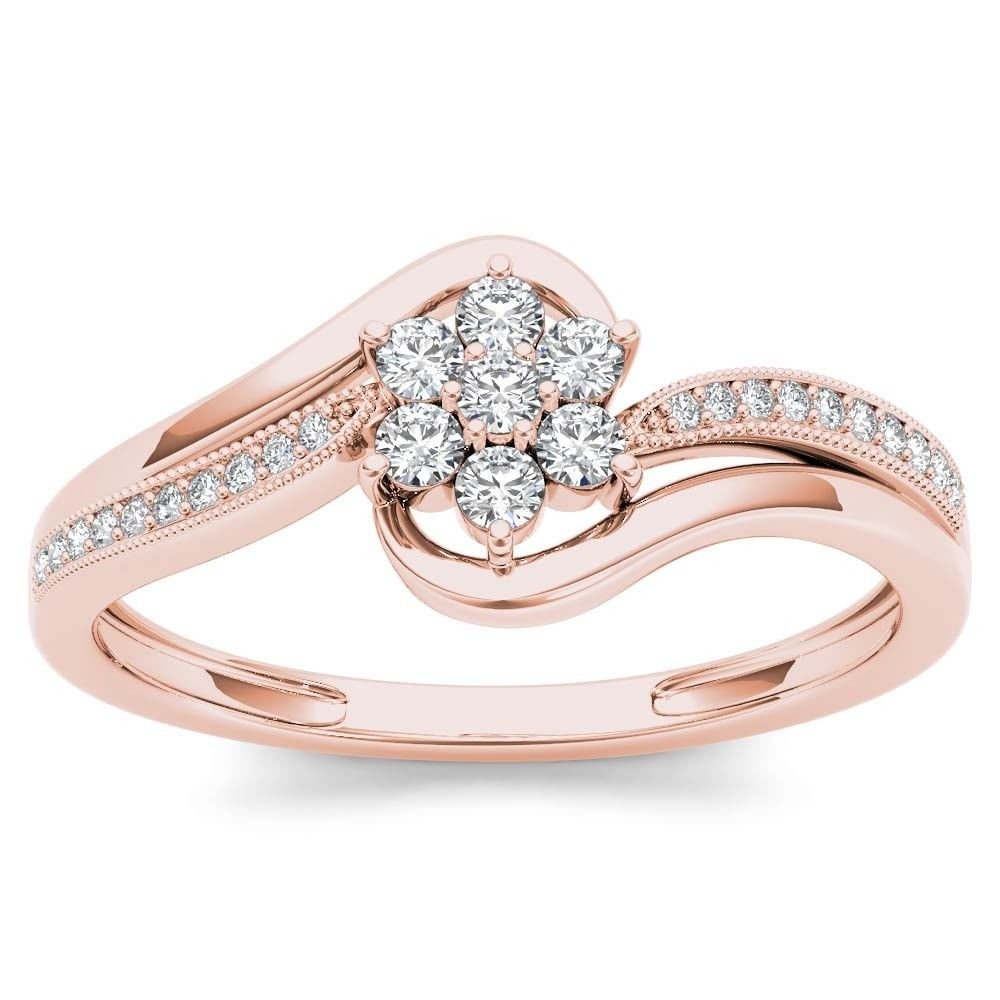 10k Rose Gold 0.25 Ct Diamond Bypass Flower Bypass Engagement Fashion Ring HI I2