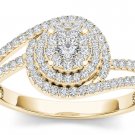 10k Yellow Gold 0.33 Ct Round Cut Diamond Bypass Cluster Halo Engagement Ring 10k Yellow Gold 0.33 Ct Round Cut Diamond Bypass Cluster Halo Engagement Ring