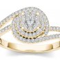 10k Yellow Gold 0.33 Ct Round Cut Diamond Bypass Cluster Halo Engagement Ring