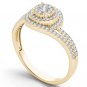 10k Yellow Gold 0.33 Ct Round Cut Diamond Bypass Cluster Halo Engagement Ring