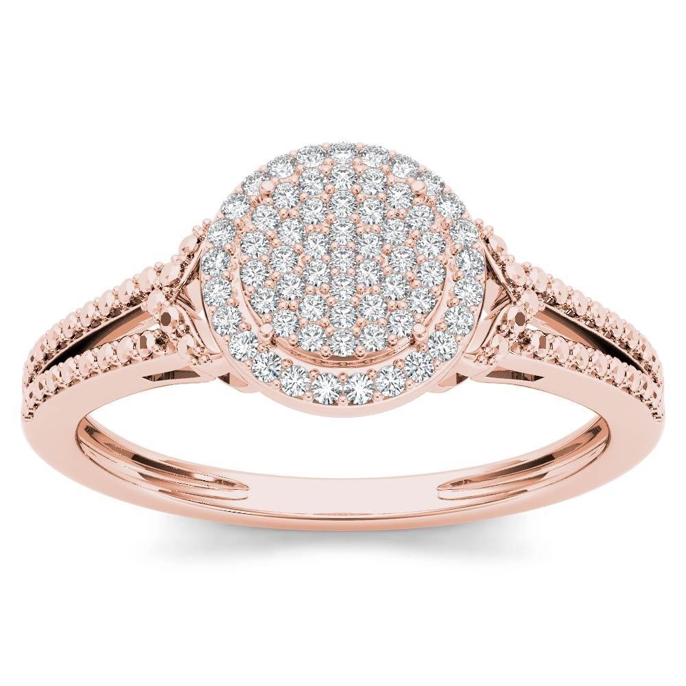 10k Rose Gold 0.15 Ct Round Cut Diamond Split Shank Cluster Halo Engagement Ring