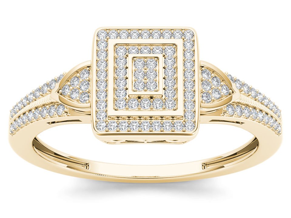 Natural 10k Yellow Gold 0.25 Ct Round Cut Diamond Halo Engagement Wedding Ring