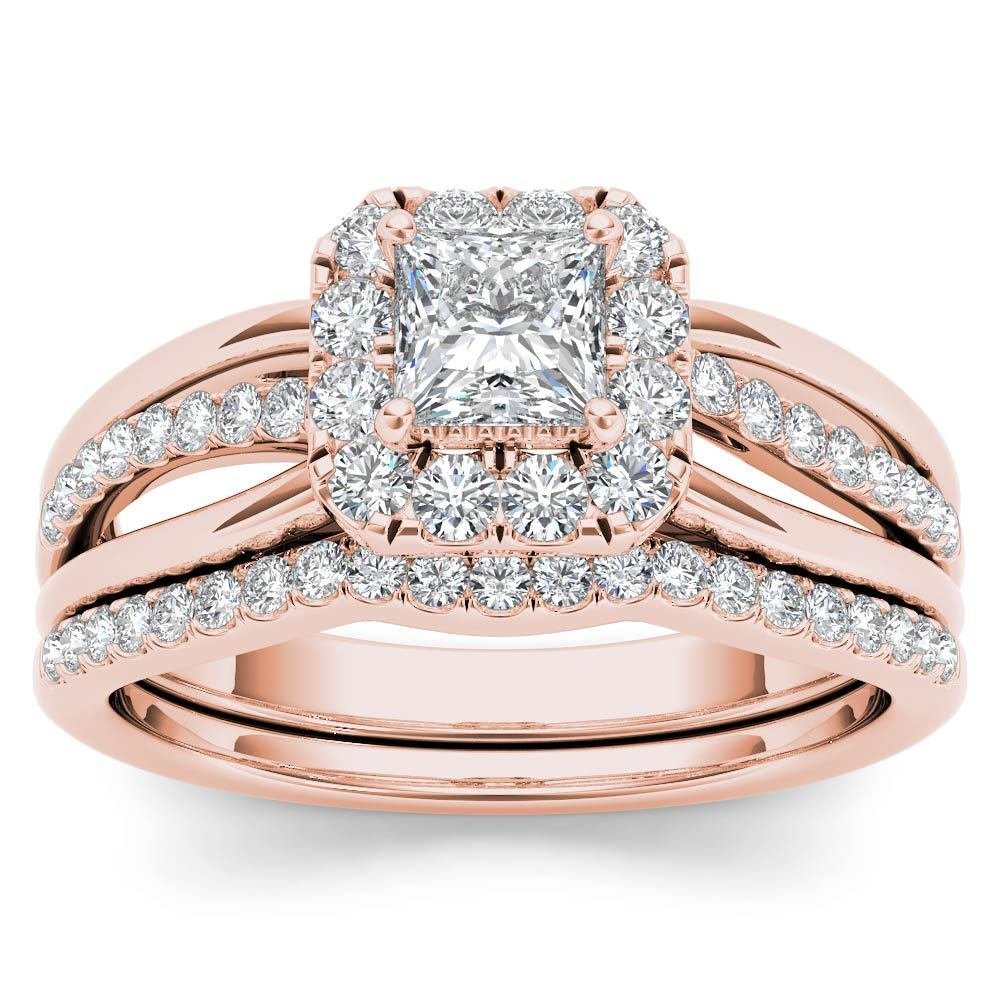 14k Rose Gold 0.62Ct Natural Diamond Princess Cut Single Halo Engagement Ring I2