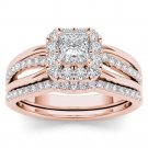 14k Rose Gold 0.62Ct Natural Diamond Princess Cut Single Halo Engagement Ring I2