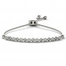 925 Solid Sterling Silver 0.10 Ct Round Cut Diamond Bolo Bracelet HI