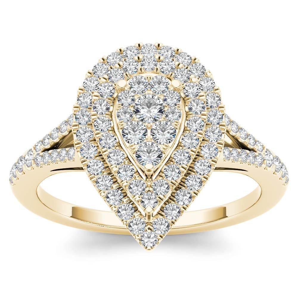 Genuine 14K Yellow Gold 0.51 Ct Round Cut Diamond Pear Shaped Engagement Ring