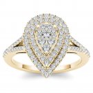 Genuine 14K Yellow Gold 0.51 Ct Round Cut Diamond Pear Shaped Engagement Ring