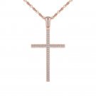 Solid 10k Rose Gold 0.15Ct Round Cut Diamond  Cross Pendant Necklace HI I2