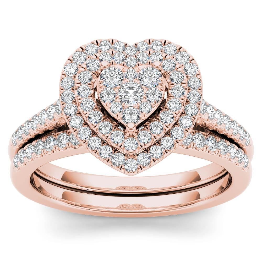0.50 Ct 14K Rose Gold Round Cut Diamond Heart Shaped Engagement Ring Set