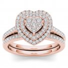 0.50 Ct 14K Rose Gold Round Cut Diamond Heart Shaped Engagement Ring Set