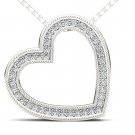 Solid 10k White Gold 0.12 Ct Round Cut Diamond Heart Pendant Necklace HI I2