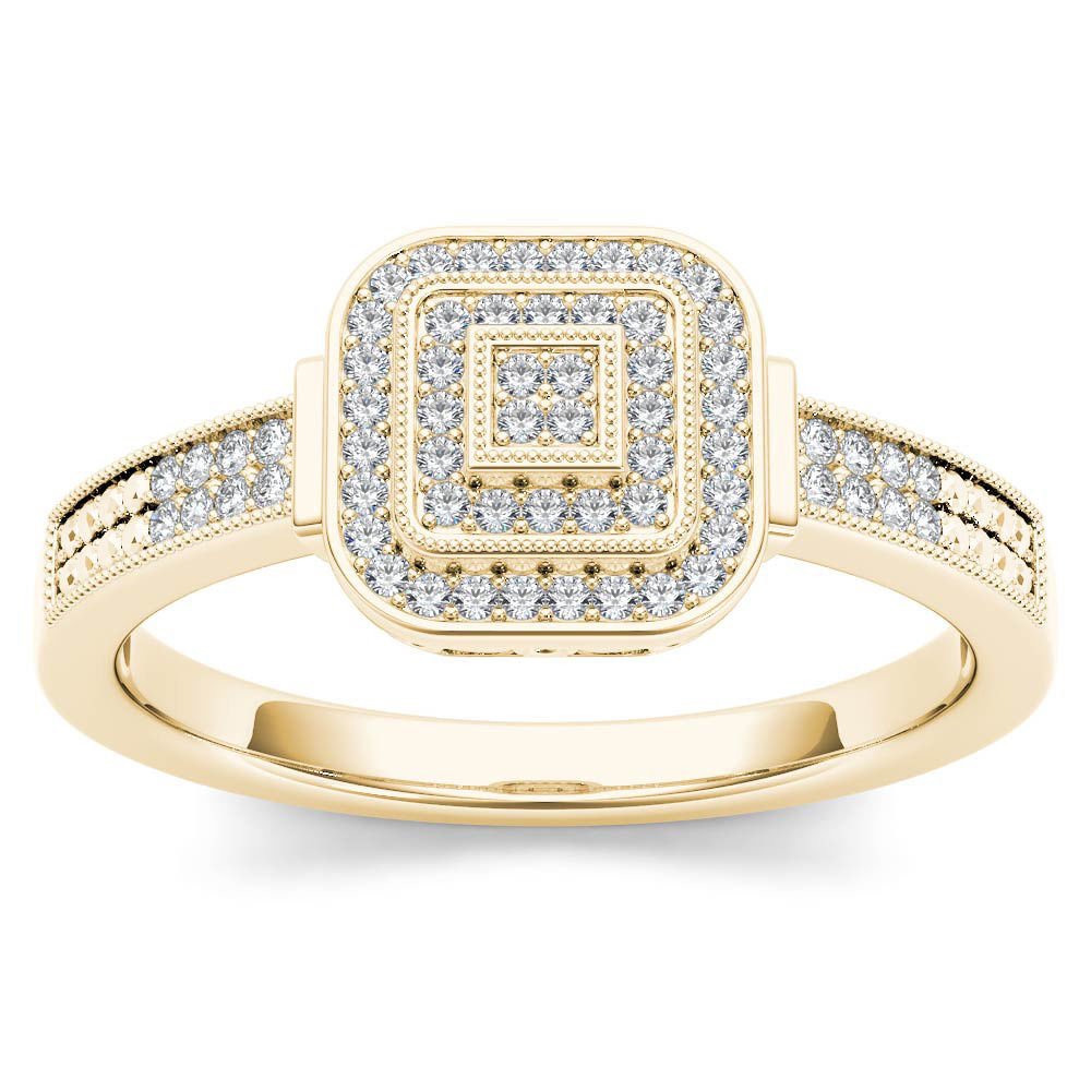 14k Yellow Gold 0.25 Ct Round Cut Diamond Halo Engagement Wedding Ring HI Size 7