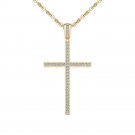 Solid 10k Yellow Gold 0.15Ct Round Cut Diamond  Cross Pendant Necklace HI I2