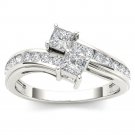 14K White Gold 0.75 Ct Brillant Princess Cut Diamond Two Stone Engagement Ring 14K White Gold 0.75 Ct Brillant Princess Cut Diamond Two Stone Engagement Ring
