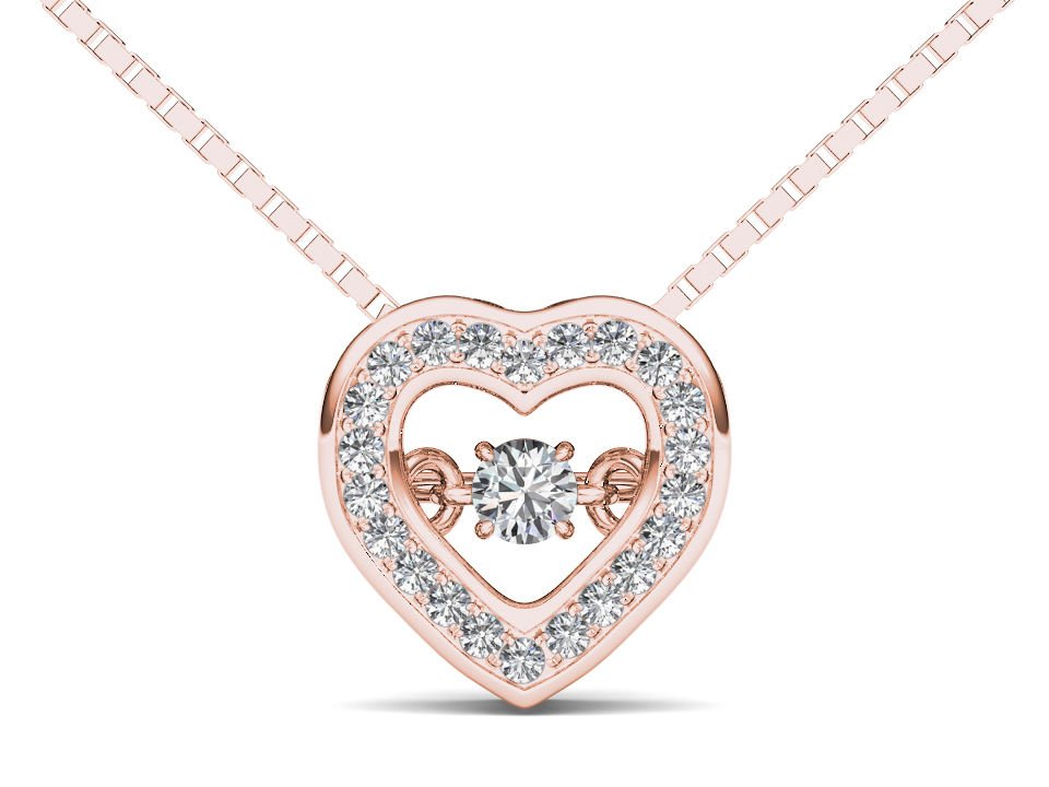 10k Rose Gold 0.20 Ct Natural Round Cut Diamond Heart Pendant Necklace HI I2