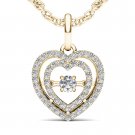 10k Yellow Gold 0.18 Ct Round Cut Diamond Dual Heart Beat Pendant Necklace HI I2