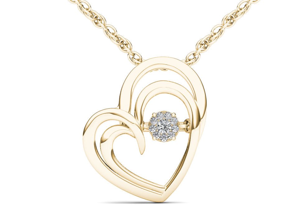 Solid 10k Yellow Gold 0.04Ct Round Cut Diamond Heart Beat Pendant Necklace HI I2