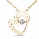 Solid 10k Yellow Gold 0.04Ct Round Cut Diamond Heart Beat Pendant Necklace HI I2