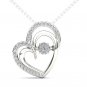 10k White Gold 0.15 Ct Round Cut Diamond Dual Heart Beat Pendant Necklace HI I2