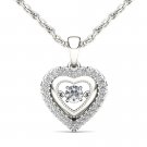 10k White Gold 0.33 Ct Round Cut Diamond Dual Heart Beat Pendant Necklace HI I2