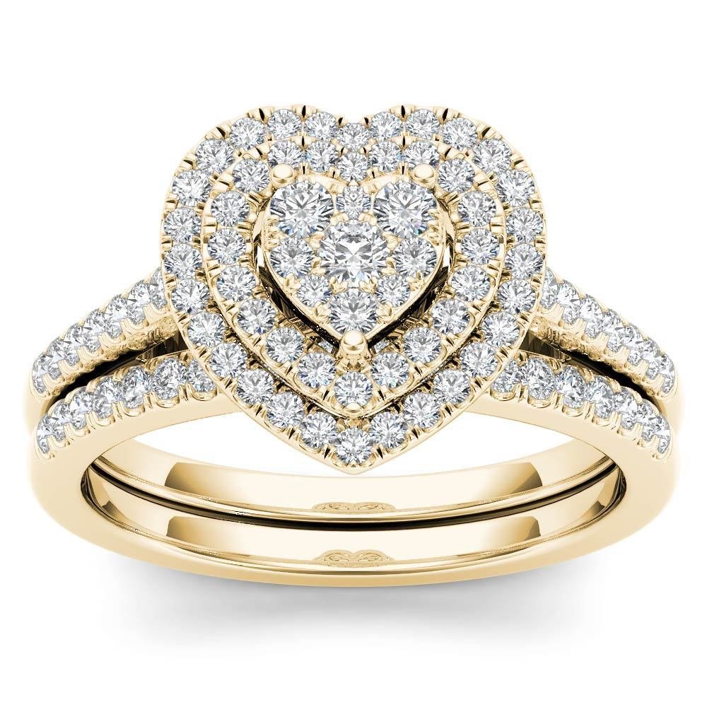 0.50 Ct 14K Yellow Gold Round Cut Diamond Heart Shaped Engagement Ring Set