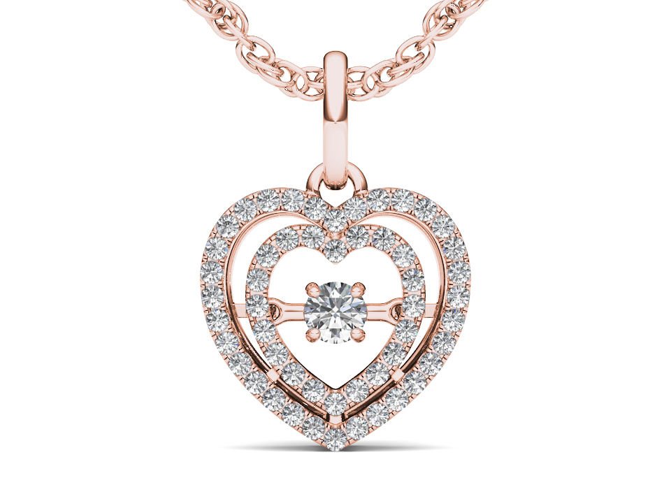 10k Rose Gold 0.18 Ct Round Cut Diamond Dual Heart Beat Pendant Necklace HI I2