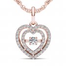 10k Rose Gold 0.18 Ct Round Cut Diamond Dual Heart Beat Pendant Necklace HI I2
