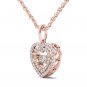 10k Rose Gold 0.18 Ct Round Cut Diamond Dual Heart Beat Pendant Necklace HI I2