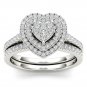 0.50 Ct 14K White Gold Round Cut Diamond Heart Shaped Engagement Ring Set