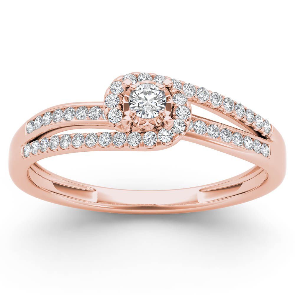 Genuine 14k Rose Gold 0.2 Ct Round Diamond Cluster Engagement Ring HI I2 Size 7