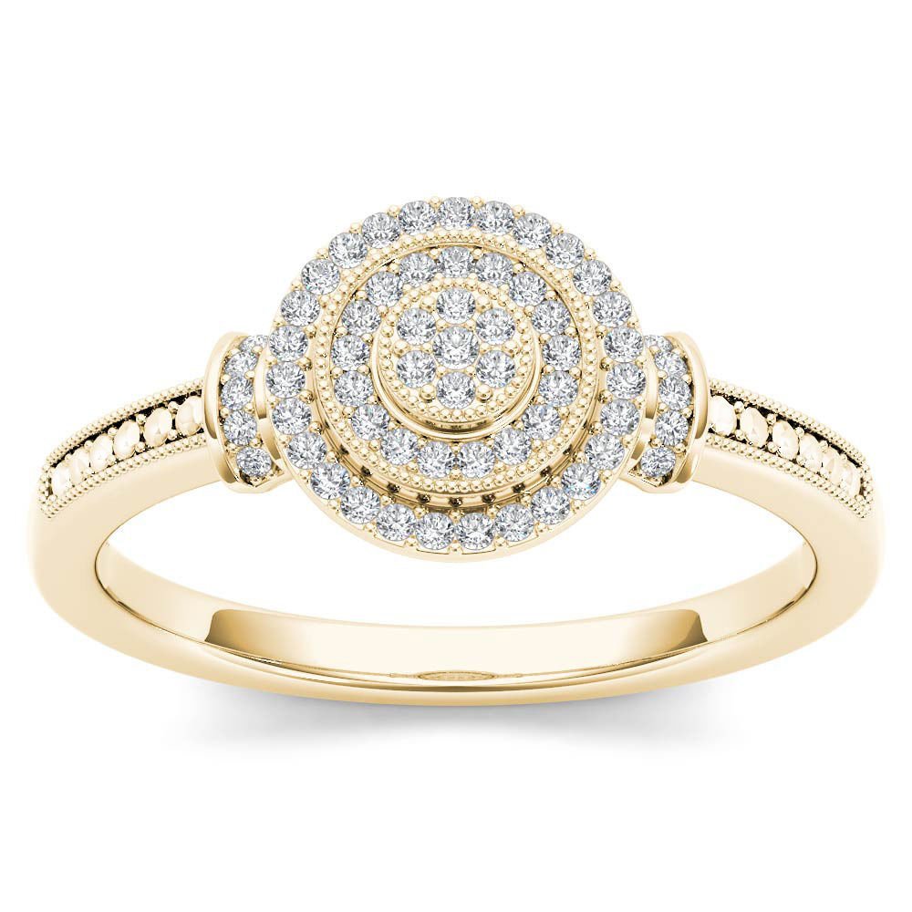 14k Yellow Gold 0.14 Ct Diamond Halo Cluster Vintage Style Engagement Ring HI I2