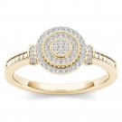 14k Yellow Gold 0.14 Ct Diamond Halo Cluster Vintage Style Engagement Ring HI I2
