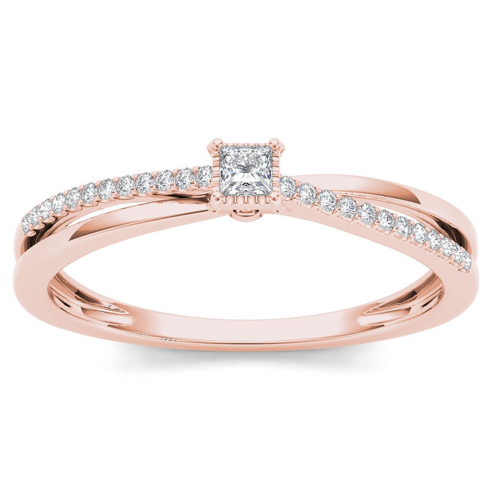 14k Rose Gold 0.13 Ct Natural Princess Cut Diamond Solitaire Engagement Ring