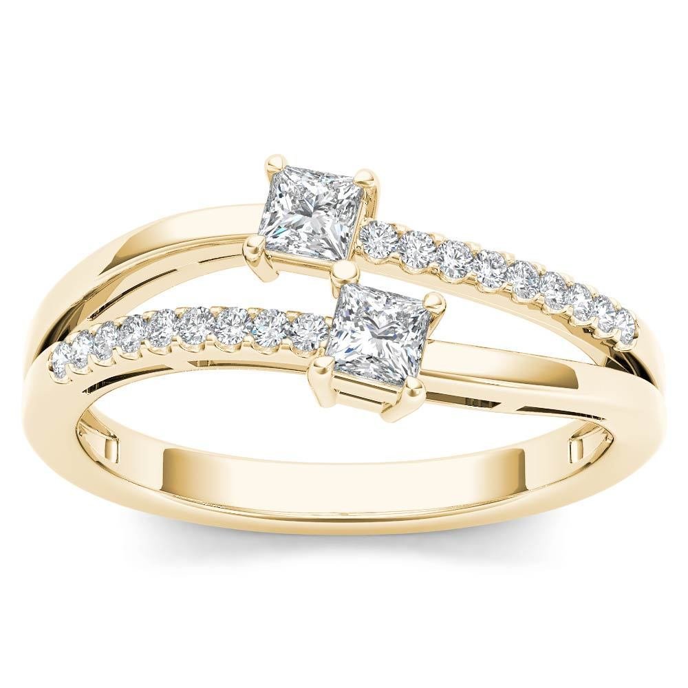 Genuine 14K Yellow Gold 0.33 Ct Brillant Princess Cut Diamond Engagement Ring
