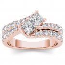 14K Rose Gold 1.50 Ct Brillant Princess Cut Diamond Two Stone Engagement Ring