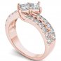 14K Rose Gold 1.50 Ct Brillant Princess Cut Diamond Two Stone Engagement Ring